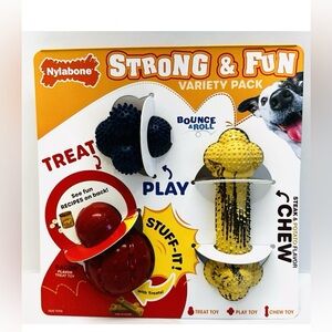 NYLABONE Strong & Fun Variety 3 Pack Dog Toy Strong Chew Free Shipping